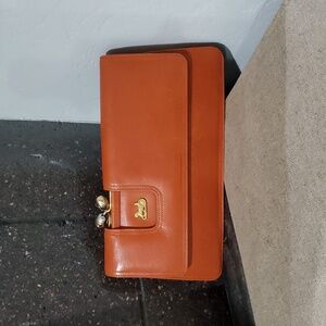 Vintage Burnt Orange Clutch Shoulder Bag With Coin Purse Mirror